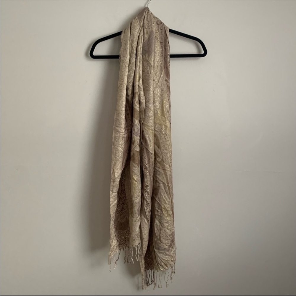 Collection Eighteen Scarf With Fringe Tan and Gold